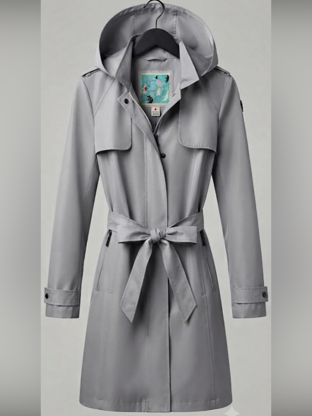 Ookpik Women's Gray Hooded Trench Coat with Belt